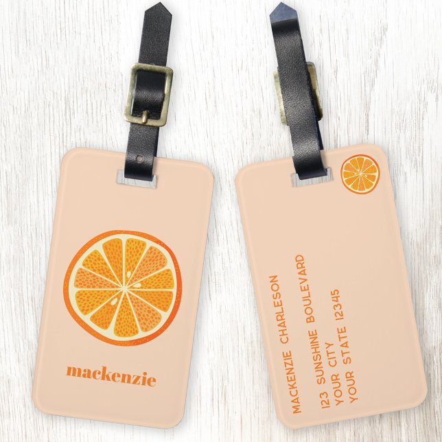 Etiqueta Para Maletas Citrus Naranja Diversión personalizada (Citrus orange slice personalized custom text luggage tag)