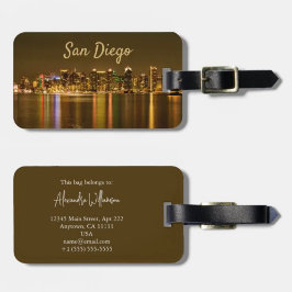 Etiqueta Para Maletas Cityscape Skyline Night California San Diego