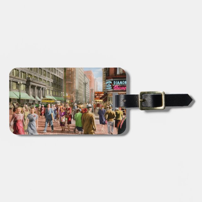 Etiqueta Para Maletas Ciudad - Chicago - Multitudes de Compras 1940 (Frente Horizontal)