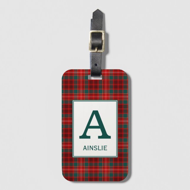 Etiqueta Para Maletas Clan Ainslie Tartan Monogrammed (Anverso vertical)