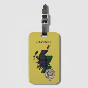 Etiqueta Para Maletas Clan Campbell Escudo y Cawdor Tartan Map