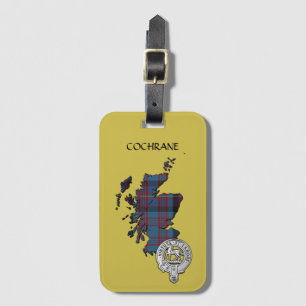 Etiqueta Para Maletas Clan Cochrane Escudo y Azure Tartan Map