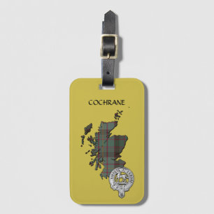 Etiqueta Para Maletas Clan Cochrane Escudo y Hunting Tartan Map
