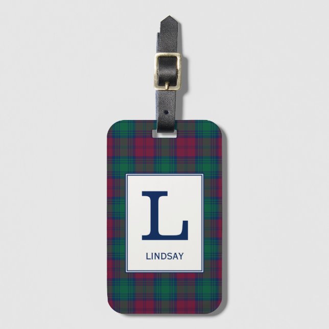 Etiqueta Para Maletas Clan Lindsay Tartan Monogrammed (Anverso vertical)
