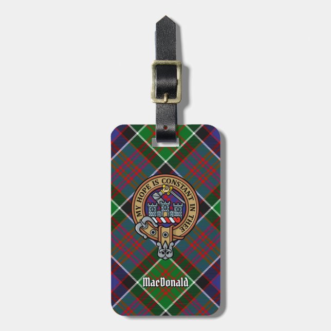 Etiqueta Para Maletas Clan MacDonald de Clanranald Escudo sobre Tartán (Frente Vertical)