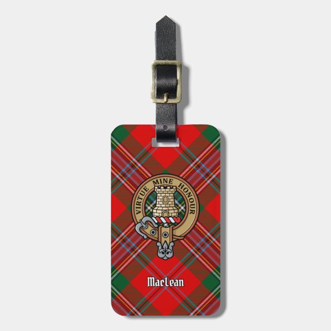 Etiqueta Para Maletas Clan MacLean Escudo sobre Tartán (Frente Vertical)
