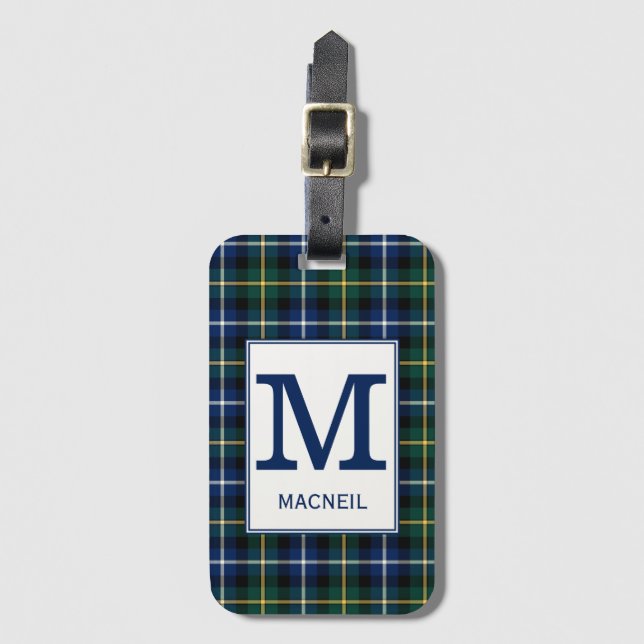 Etiqueta Para Maletas Clan MacNeil Tartan Monogrammed (Anverso vertical)