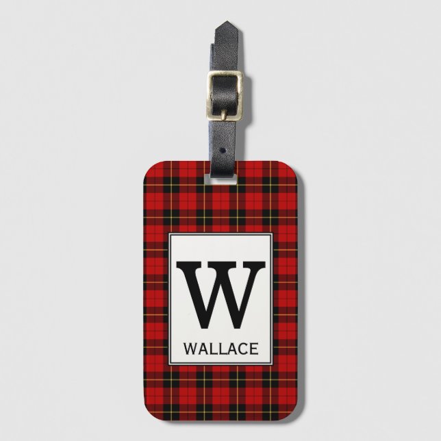 Etiqueta Para Maletas Clan Wallace Tartan Monogrammed (Anverso vertical)