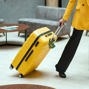 Etiqueta Para Maletas Clásica Floral Monogramada Letra C amarillo verde