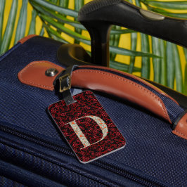 Etiqueta Para Maletas Clásica Floral Monogramada Letra D rojo oscuro