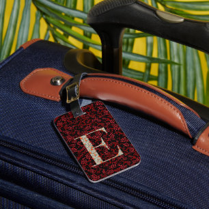 Etiqueta Para Maletas Clásica Floral Monogramada Letra E rojo oscuro