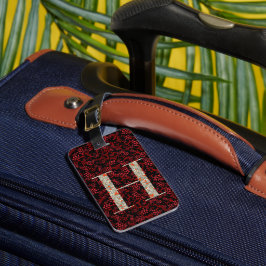 Etiqueta Para Maletas Clásica Floral Monogramada Letra H rojo oscuro