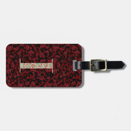 Etiqueta Para Maletas Clásica Floral Monogramada Letra I rojo oscuro