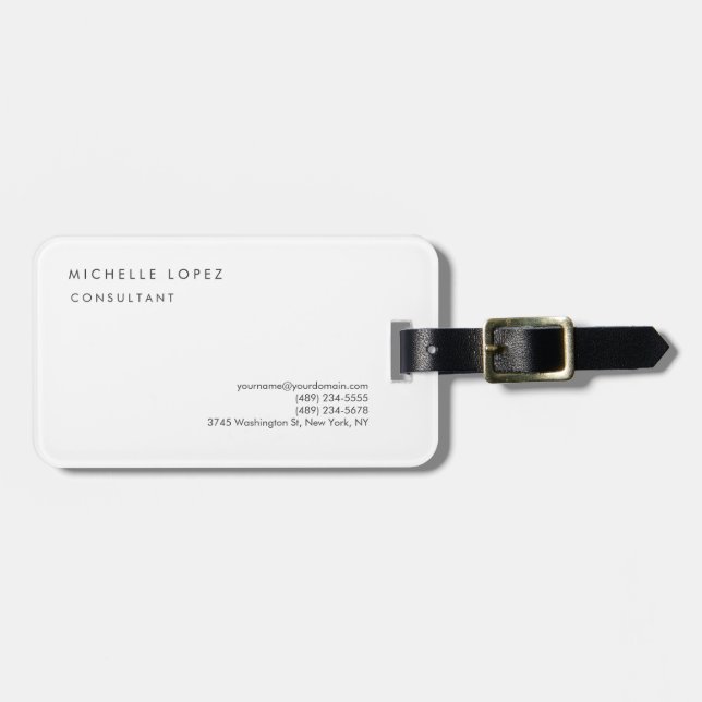 Etiqueta Para Maletas Clásico Blanco Elegante Profesional (Frente Horizontal)