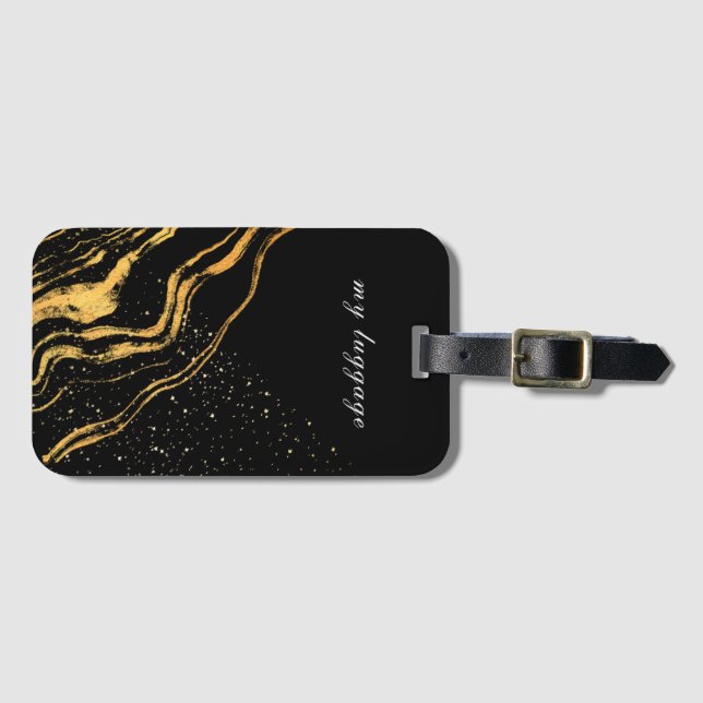 Etiqueta Para Maletas Clásico de personalizable negro y oro (Anverso horizontal)