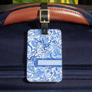 Etiqueta Para Maletas Clásico Floral Blanco Personalizado Patrón de Pais