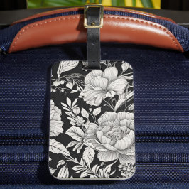 Etiqueta Para Maletas Clásico Floral Vintage Blanco y Negro