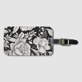 Etiqueta Para Maletas Clásico Floral Vintage Blanco y Negro
