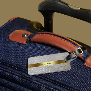 Etiqueta Para Maletas Clásico Reptile blanco de cuero digital oro Metali