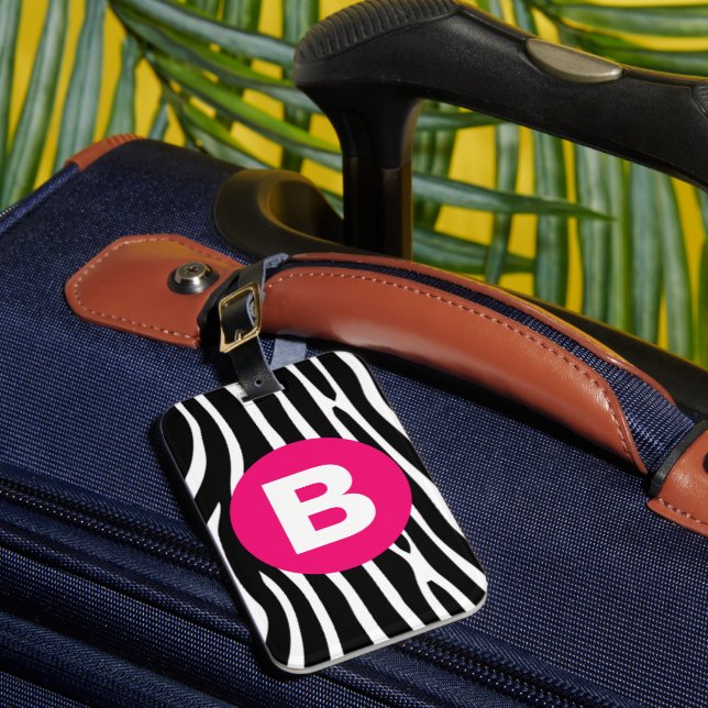 Etiqueta Para Maletas Classic Zebra Stripes Bright Pink Monogram (Anverso In situ 1)