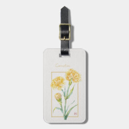 Etiqueta Para Maletas Clavel Amarillo Acuarela Botánica Nombre Personali