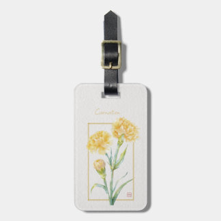 Etiqueta Para Maletas Clavel Amarillo Acuarela Botánica Nombre Personali