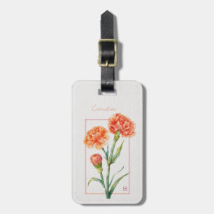 Etiqueta Para Maletas Clavel Coral Aguamarina Acuarela Nombre Personaliz