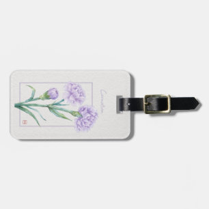 Etiqueta Para Maletas Clavel Lavanda Acuarela Botánica Nombre Personaliz