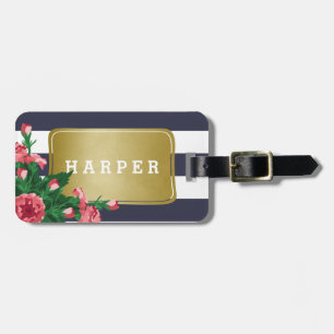 Etiqueta Para Maletas Claveles rosados y nombre del personalizado de las