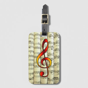 Etiqueta Para Maletas Clef de Red & Gold G sobre la música de hojas roda
