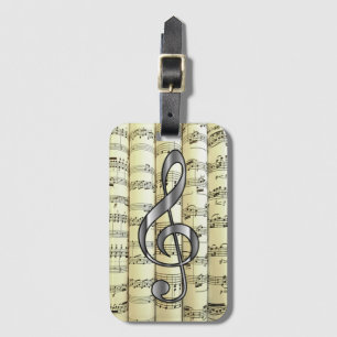 Etiqueta Para Maletas Clef G plateado sobre la música de hojas rodadas ~