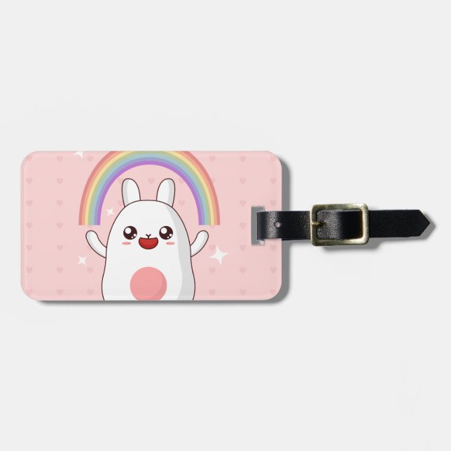 Etiqueta Para Maletas Clísico arcoiris de Kawaii (Frente Horizontal)