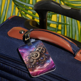 Etiqueta Para Maletas Clockwork industrial Steampunk Purple and Pink