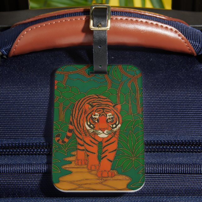 Etiqueta Para Maletas Cloisonne Art Tiger on the Jungle Path (Anverso In situ 2)