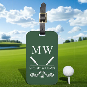 Etiqueta Para Maletas Club de golf Monograma Personalizado Forest Green