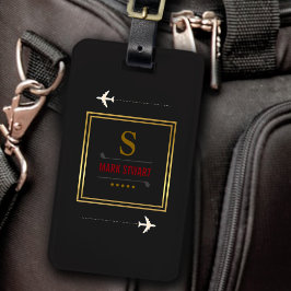 Etiqueta Para Maletas Clubes de golf, nombre e inicial sobre negro monog