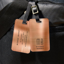 Etiqueta Para Maletas Cobre de Monograma Elegante