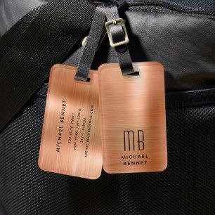 Etiqueta Para Maletas Cobre de Monograma Elegante