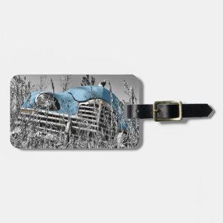 Etiqueta Para Maletas coche azul vintage