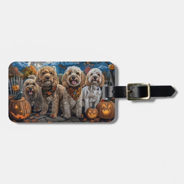 Etiqueta Para Maletas Cockapoo Halloween Espeluznante (Frente Horizontal)