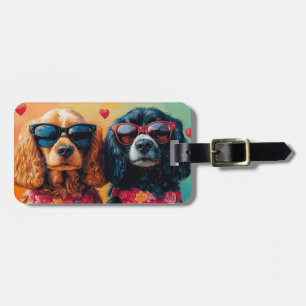 Etiqueta Para Maletas Cocker Spaniel con rosas del corazón Día de San Va