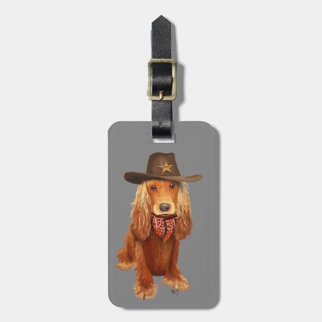Etiqueta Para Maletas Cocker Spaniel Cowboy (Frente Vertical)