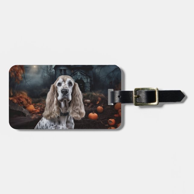 Etiqueta Para Maletas Cocker Spaniel Halloween Scary (Frente Horizontal)