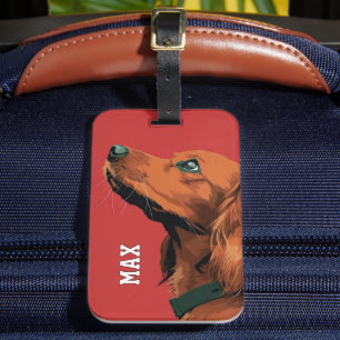 Etiqueta Para Maletas Cocker Spaniel sobre fondo rojo