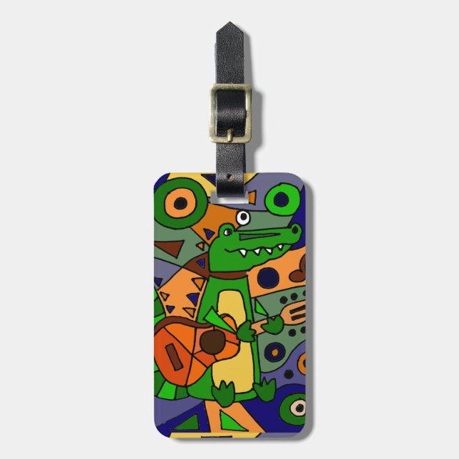 Etiqueta Para Maletas Cocodrilo divertido que juega arte moderno (Frente Vertical)