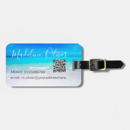 Etiqueta Para Maletas Código QR azul de la escena oceánica marina