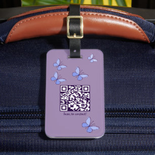Etiqueta Para Maletas Código QR Mariposas púrpuras-azules