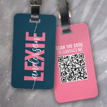 Etiqueta Para Maletas Código QR monograma rosa azul personalizado<br><div class="desc">Vive tu equipaje con este diseño personalizado perfecto para los viajeros</div>