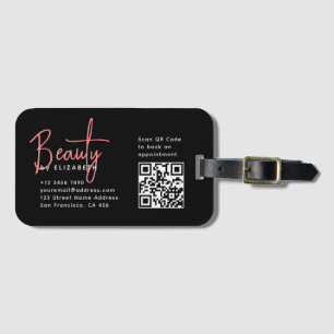 Etiqueta Para Maletas Código QR profesional de belleza rosa negro de mod