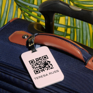 Etiqueta Para Maletas Código QR Rosa Rubor Femenino Información de Conta